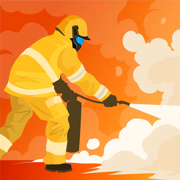 Firefighter putting out fire